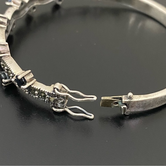 Vintage 925 Sterling Silver Black CZ Onyx Marcasite Bangle Hinged Bracelet 23g. - Picture 13 of 16